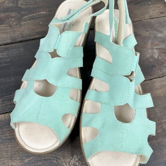 Skechers Teal Suede Parallel Stylin leather Wedge Sandals Women's Size 11 - Picture 3 of 8